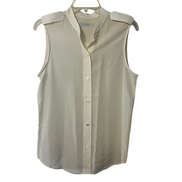 Equipment Femme Mandarin Collar Button Front Top Blouse White Small Sleeveless - Picture 2 of 9